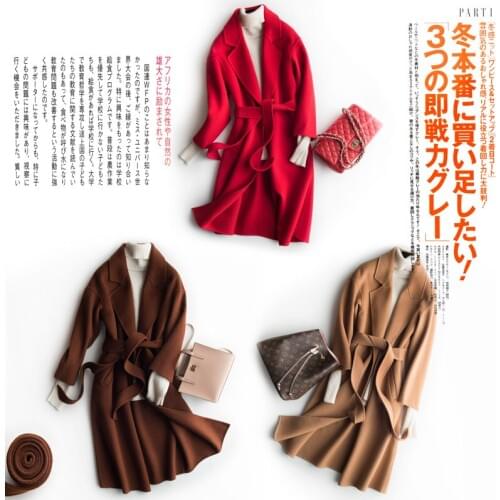 100% Wool Female Long Jacket Double Faced Cashmere Autumn Coat Korean Red Overcoat Women Abrigos Mujer Elegante 1924 KJ2095