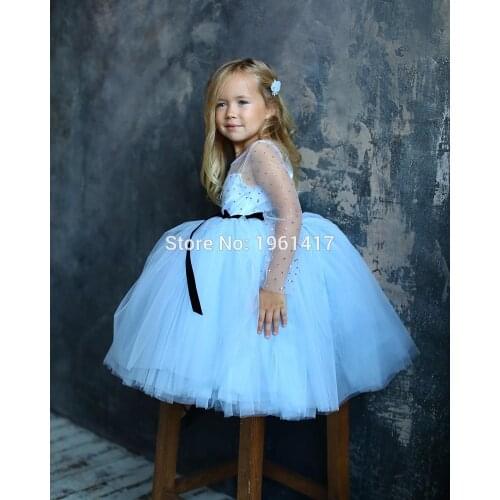 Summer Baby Girls Dress Flower Girl Sequined Dress Long Sleeve Cute Kids Birthday Party Gowns Photography Props