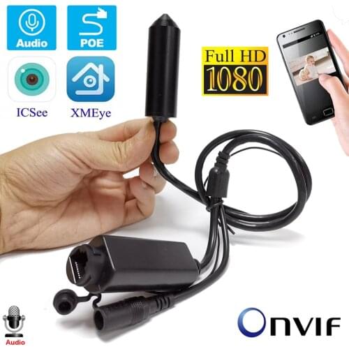 Miniature Size 1080P P2P Onvif Cylindrical Style POE Pin hole Bullet Mini IP Camera With Audio Input&Audio Output For Industry