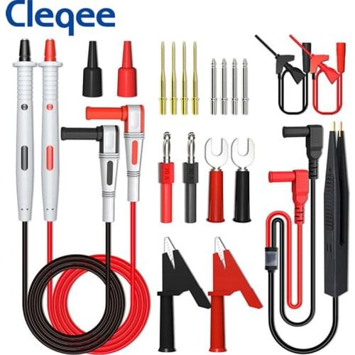 Cleqee P1503E Multimeter Probes Test Leads Kit with Tweezers To Banana Plug Cable Replaceable Needles Digital Multimeter Feeler