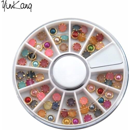 2016 New Arrived Fashion 12 colors Rhinestones For Nails Gold Alloy Nail Art Glitter Studs Stickers Decoration