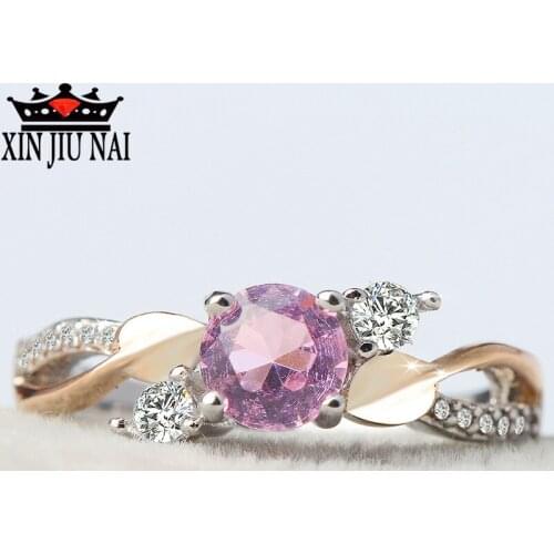 2020 new 14K rose gold fashion sweet simple cute leaf pink crystal high quality ladies diamond ring princess wedding engagement