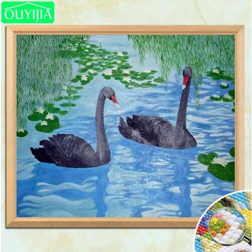 OUYIJIA 5D DIY Diamond Painting "Two black swans in Spring" Full Square Diamond Embroidery Rhinestone Picture Mosaic Painting