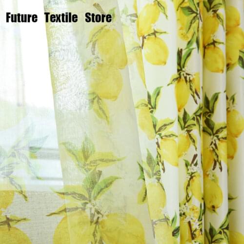 Pastoral Style Yellow Lemon Print Kitchen Curtain Screen Tulle Curtain For Living Room Cartoon Windows Drapes For kids WP166-40