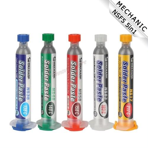 Solder Paste MECHANIC NS Series 138℃ 148℃ 158℃ 183℃ 217℃ With Lead-Free Low Medium High 5 in 1 PCB Repair Soldering Syringe