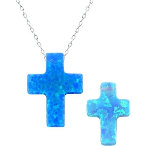 Cross blue opal necklace pendant 925 blue stone necklace women jewelry 925 silver sterling necklace collares joyas de plata 925
