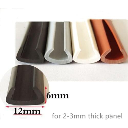 Rubber U Sealing Strip 6x12mm 8-9mm thick Glass Metal Car Wood Panel Board Flat Edge Encloser Shield White Gray Black Brown