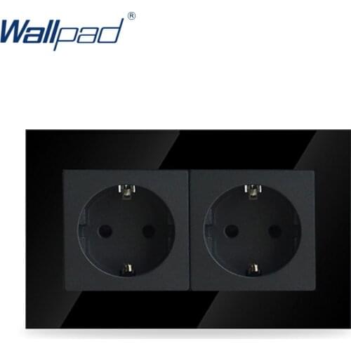 Wallpad Luxury Double 16A EU Socket Black Crystal Glass Electrical Double 16A European Wall Socket Outlet, Free Shipping