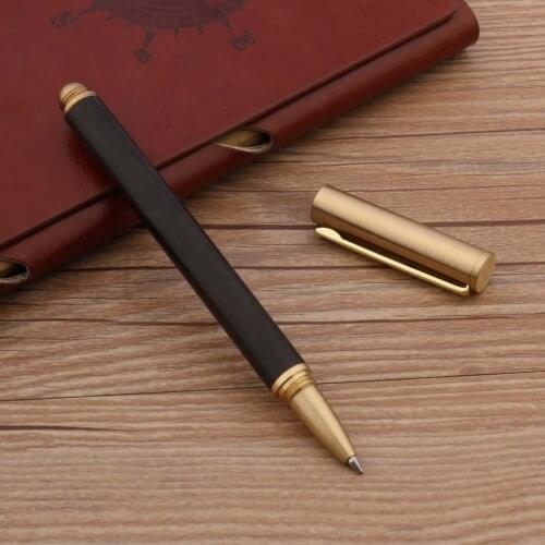 Luxury Quality Brass RollerBall Pens Classic Golden Ebony Wood Spin Signature Ink Pens Stationery Office School Supplies Writing