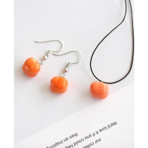 Handmade Art Small orange Persimmon Ceramic Fruit Dangle Earrings Jewelry for Women Girl Gift Drop Earring 2020