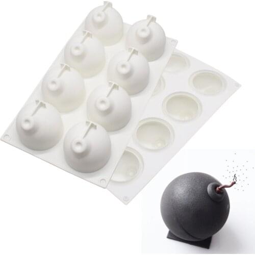 Silicone Mousse Cake Molds 3D Bakeware DIY Mould, 8 Holes Iron Balls
