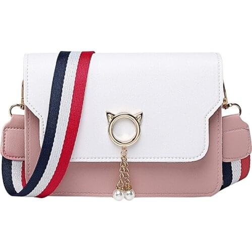 2021 New Handbag High Quality Crossbody Women Pu Leather Sweet Girl Square Casual Tote Pearl Chain Shoulder Messenger Bag sac