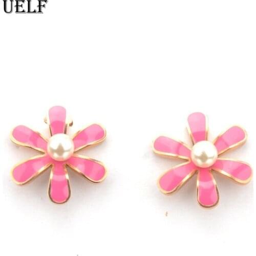 Uelf t Womens Pearl Flower l Studs Earrings Girls Elegant Rose Flower Ear Stainless Steel Jewelry Gift