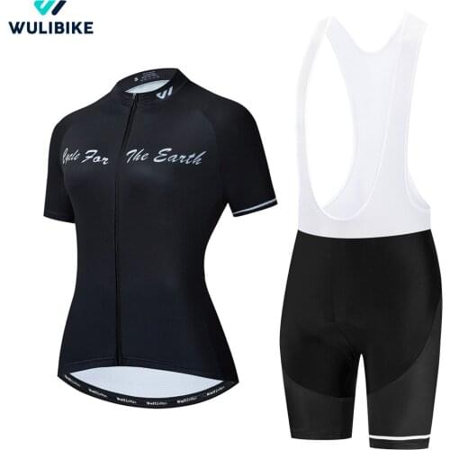 Wulibike Funny Cycling Short Sleeve Set for Womens Summer Quick Dry Bicycle Female Black Jersey Bib Shorts Kit Anti-UV
