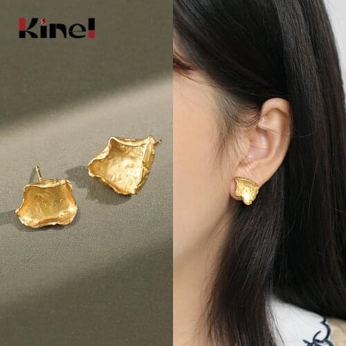 Kinel 2020 NEW Earrings Korea 100% 925 Sterling Silver 18K Gold Asymmetry Stud Earrings High Quality Texture Womens Jewelry