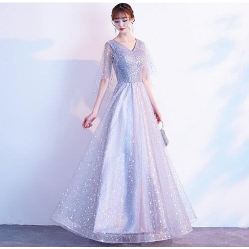 Beauty-Emily Elegant Long Evening Dresses 2020 Crystal Sequins Formal Party Dress A-line Prom Gowns Celetration Gowns Vestidos