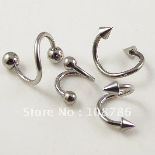 100pcs/lot free shipping Stainless Steel Spiral Twister Rings lip earring labret ear nail Helix Tragus Ear Piercing Body Jewelry