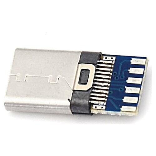 2pcs USB 3.1 Type C Male DIY Solder Cable Plug Socket Attached PC Board SMT