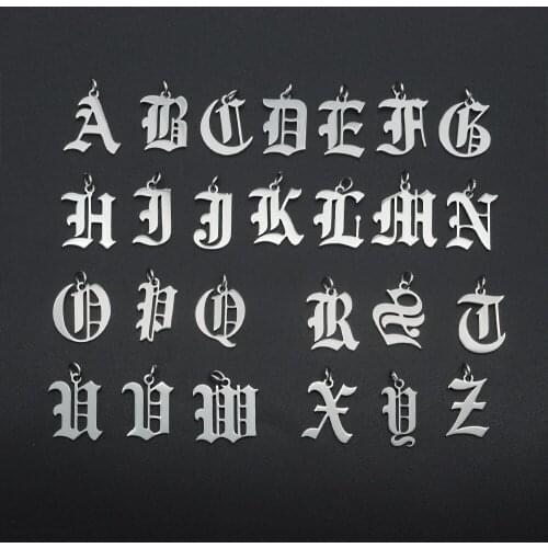 5pcs/lot 100% Stainless Steel Old English Letter Charm Wholesale A-Z Alphabet DIY Jewelry Charms for Bracelet Necklace Making