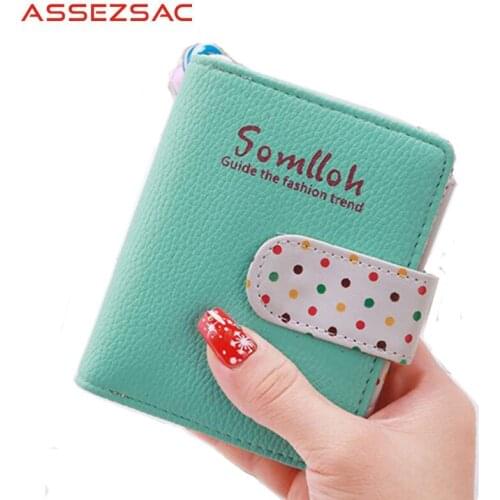 Assez sac fashion women leather bags ID card holders wallets women print point color purse bolsas wallet coin keepers DH0218
