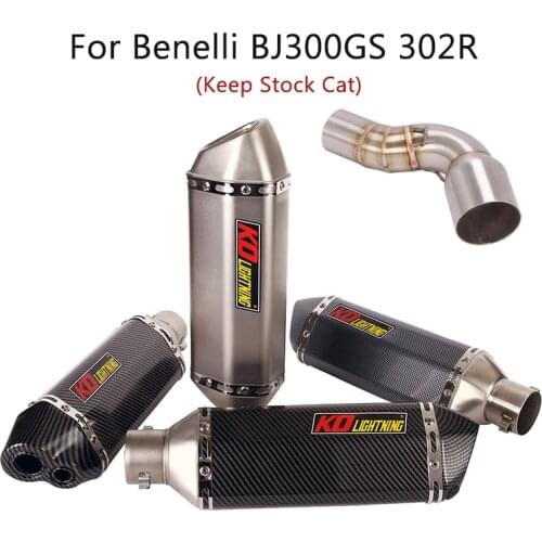 Slip for Benelli BJ300GS 302R Motorcycle Exhaust Mid Link Pipe Escape Tube Muffler Tips Baffle Carbon Fiber Painted 370mm