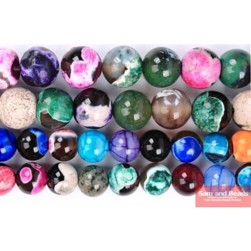 Factory Price Natural Stone Colourful Fire Agates Beads 16"/Strand 4 6 8 10 12MM Pick Size CBFA01