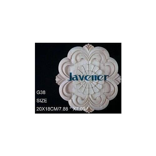 G38 -20x18cm Wood Carved Round Onlay Applique Unpainted Frame Door Decal Working carpenter Cabinet