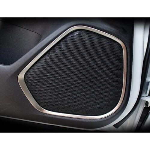 Car door panel stick ABS chrome inside audio speak sound cover ring circle lamp trim 4pcs for Honda Fit jazz 2014 2015 2016 2017