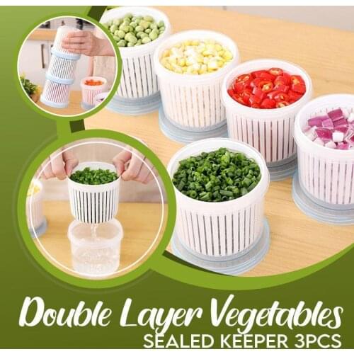 Double Layer Vegetables Sealed Keeper Drain Case Moisture-proof Vegetables Storage Box for Refrigerator