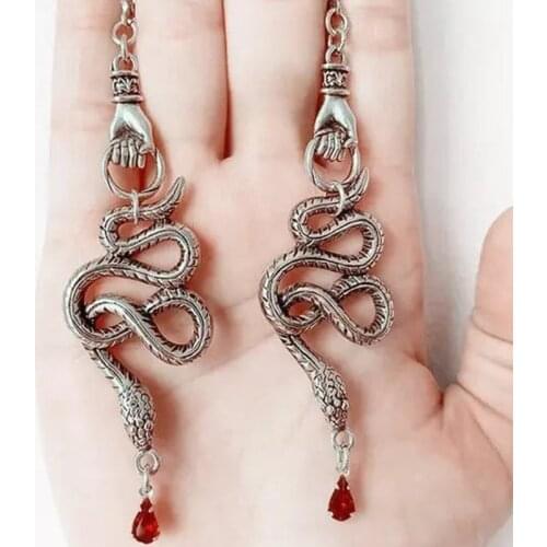 Gothic Snake Hand Earrings, Snake-shaped Pendant Crystal Earrings, Witch Pagan, Bohemian Style, Creative Gift for Ladies