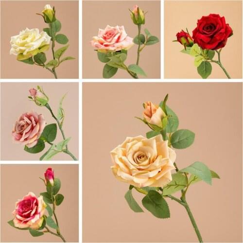 Artificial Rose Flowers Silk Bouquet High Quality Big Rose for Wedding Decoration Fake Flowers Red for Home Table Decor