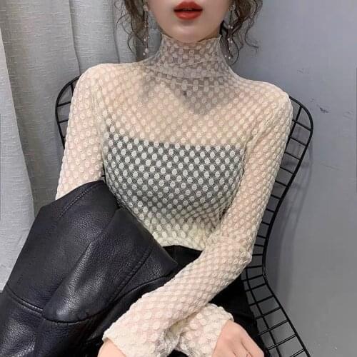 Korean womens high-neck lace bottoming shirt
