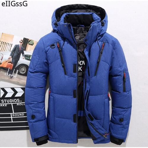 Mens White Duck Down Jacket Warm Hooded Thick Puffer Jacket Coat Male Casual High Quality Overcoat Thermal Winter Parka Men