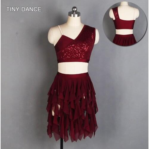 Girls and Women Lyrical, Contemporary Dance Costume Ballet Dress Sequin Spandex Top and with separated Skirt 4 Colors 20516