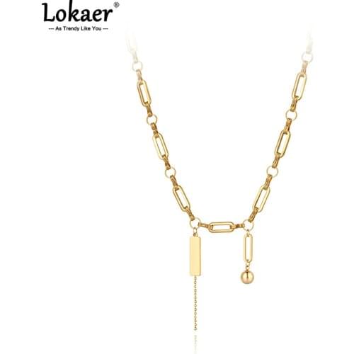 Lokaer Goth Titanium Stainless Steel Geometry Charm Pendant Necklaces Bohemia Party Link Chain Choker Necklace For Women N21093