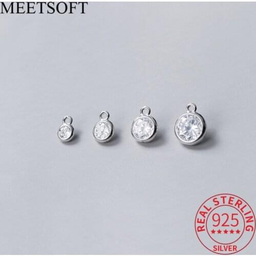 MEETSOFT 2pcs/lot Trendy 925 Sterling Silver Zircon Charms Special of DIY Handmade Necklace Decoration Bracelet Accessory