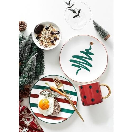 Christmas dishes and bowls set family creative personalized ceramic dishes and bowls Mug net red Christmas tableware gift box