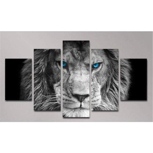 Wall Decor Blue Eye Lion Canvas Wall Art Paintings 5 Panels for Living Room Bedroom Office Kitchen Decor
