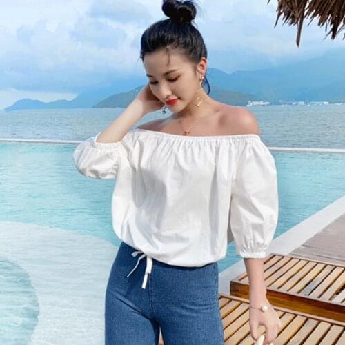 New Summer sexy off shoulder party shirts plus size office lady Elegant half sleeve cotton shirts Bohemian holiday blouse M-5XL