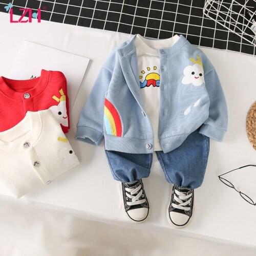 LZH 2021 Spring New Baby Girls Clothes Sets Cartoon Rainbow Three Piece Set 1-5 Years Childrens Sports Suit Casual Kids Outfit