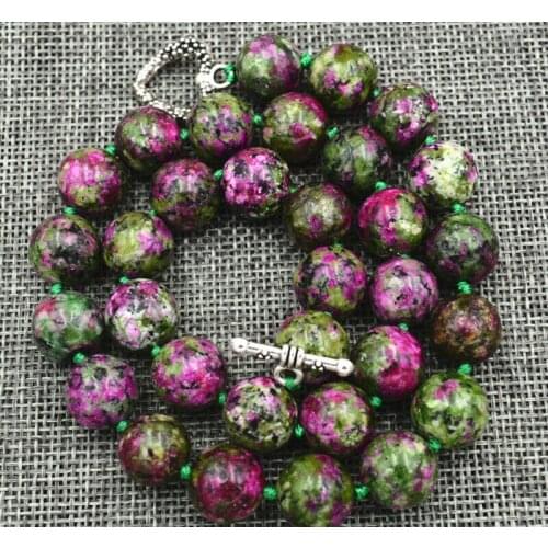 New 12mm green ruby gemstone Necklace 18” Tibetan silver love clasps