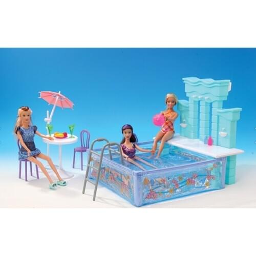 Original for princess barbie pool doll accessorie 1/6 bjd doll furniture beach umbrella chair summer pool toy gift