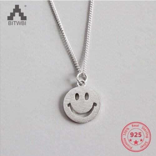 2019 New Fashion Pure 925 Sterling Silver Necklaces Simple Trendy Smile Face Pandent Necklaces Jewelry