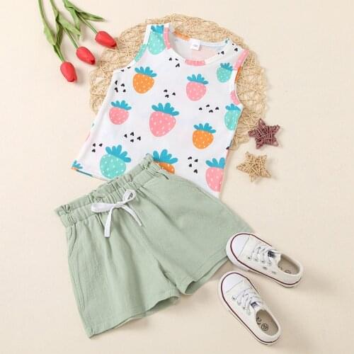 Infant Baby Girls Fruit Print Clothes Sleeveless Cartoon T-Shirt Tank Top + Shorts Toddler Casual Outwear 2pcs Outfits Set