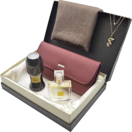 Gift Set Brown - Leather Wallet - Pashmina Shawl - Necklace - AVON Parfüm