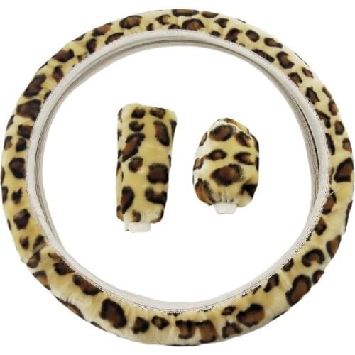No Rubber Ring Elastic Leopard Print Plush Steering Wheel Cover Leopard Print Fluffy Fur Steering Wheel Cover