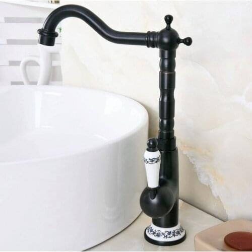 Black Oil Rubbed Bronze Ceramic Base Kitchen Wet Bar Bathroom Vessel Sink Faucet Single Hole Swivel Spout Mixer Tap anf651