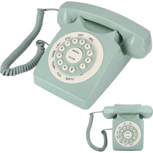 Vintage Landline Telephone Retro Style Corded Desktop Phone Antique European Phone Green High Definition Call Large Clear Button