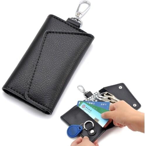 Genuine Leather Solid Candy Color Key Housekeeper Wallet Metal Blouse Shape Small Card Key Bag Pocket Custom name logo