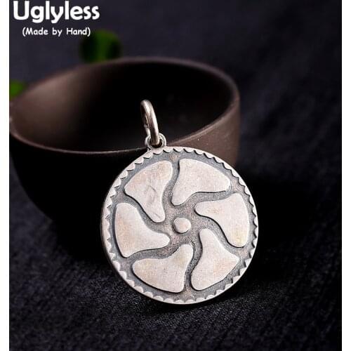 Uglyless Beauty of Mechanical Gears Pendants for Men Cool Rock HIPHOP PUNK Dress Jewelry 925 Silver Necklaces NO Chains FAN Back